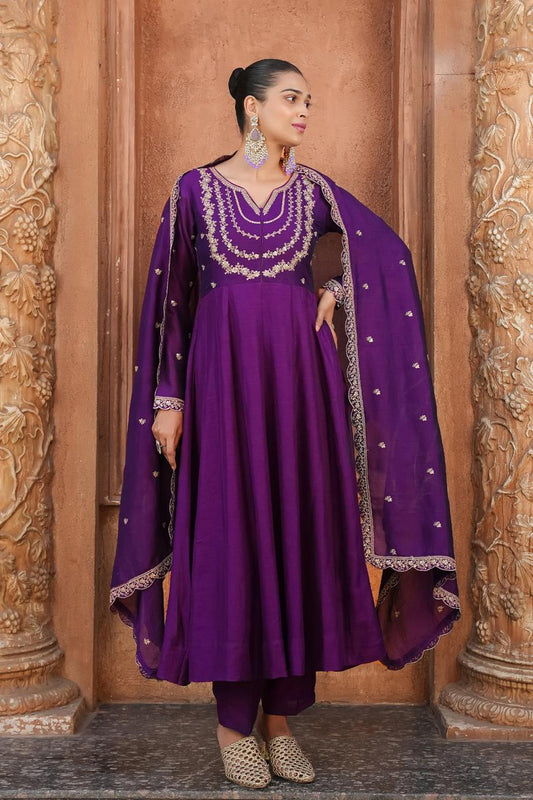 Purple Color Beautiful Partywear Dress in Vichitra Silk FAbric