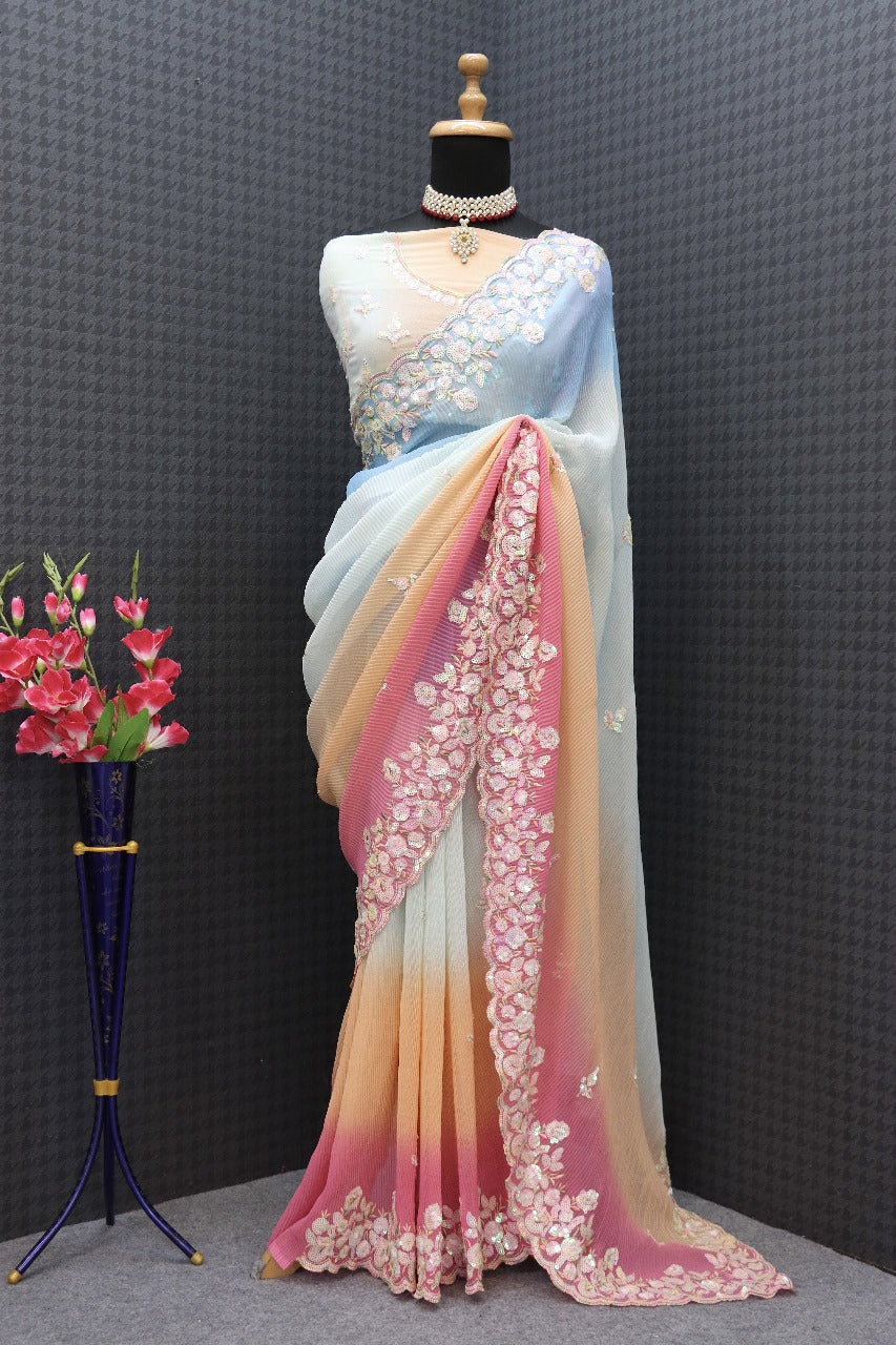 Beautiful Faux Georgette With Crush Pattern Saree