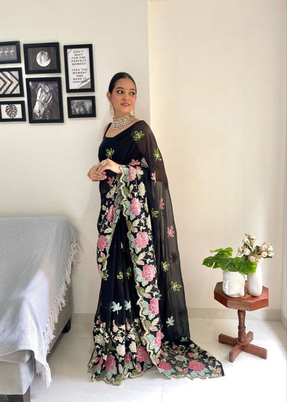 Black Color Beautiful Georgette Saree