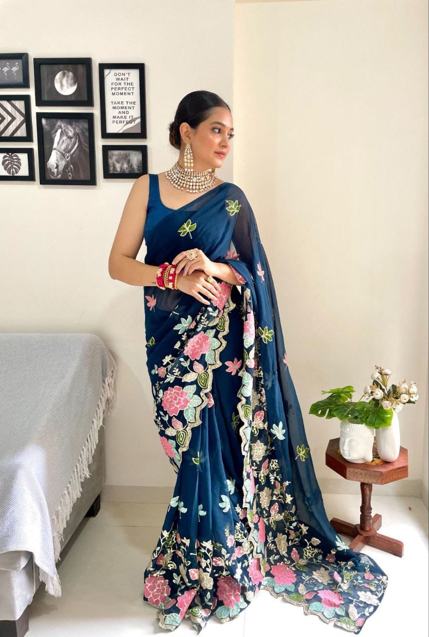 Blue Color Beautiful Georgette Saree