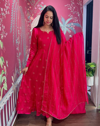 Beautiful Anarkali Gown with dupatta IN Chinon Fabric