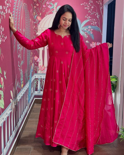 Beautiful Anarkali Gown with dupatta IN Chinon Fabric