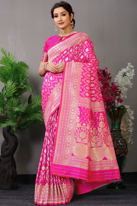 Dark Pink Color Beautiful Kanchipuram Pure Silk Saree