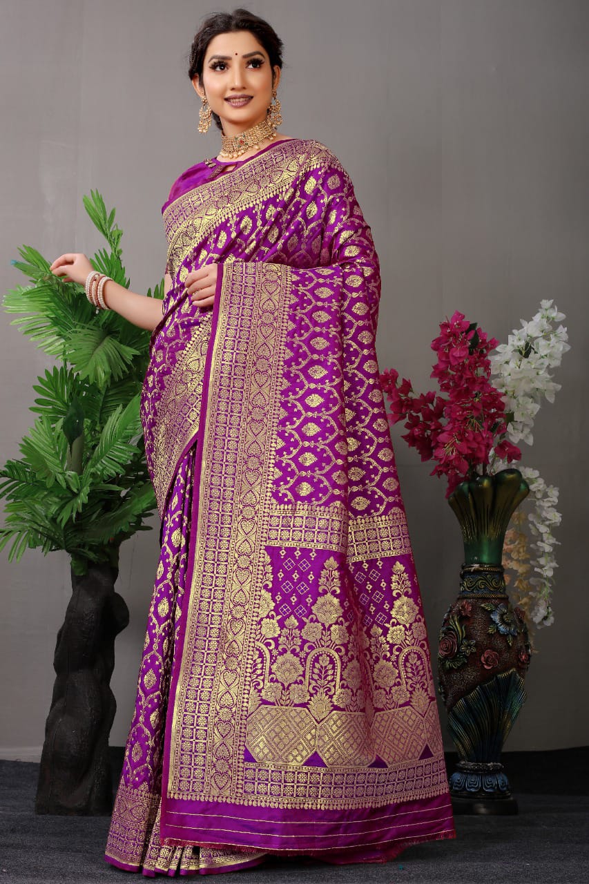 Purple Color Beautiful Kanchipuram Pure Silk Saree