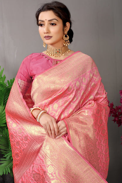 Pink Color Beautiful Kanchipuram Pure Silk Saree