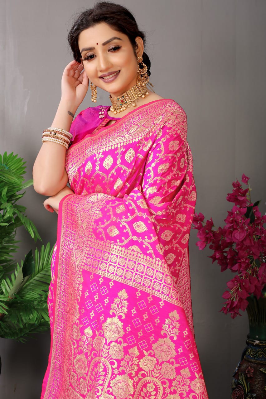 Dark Pink Color Beautiful Kanchipuram Pure Silk Saree