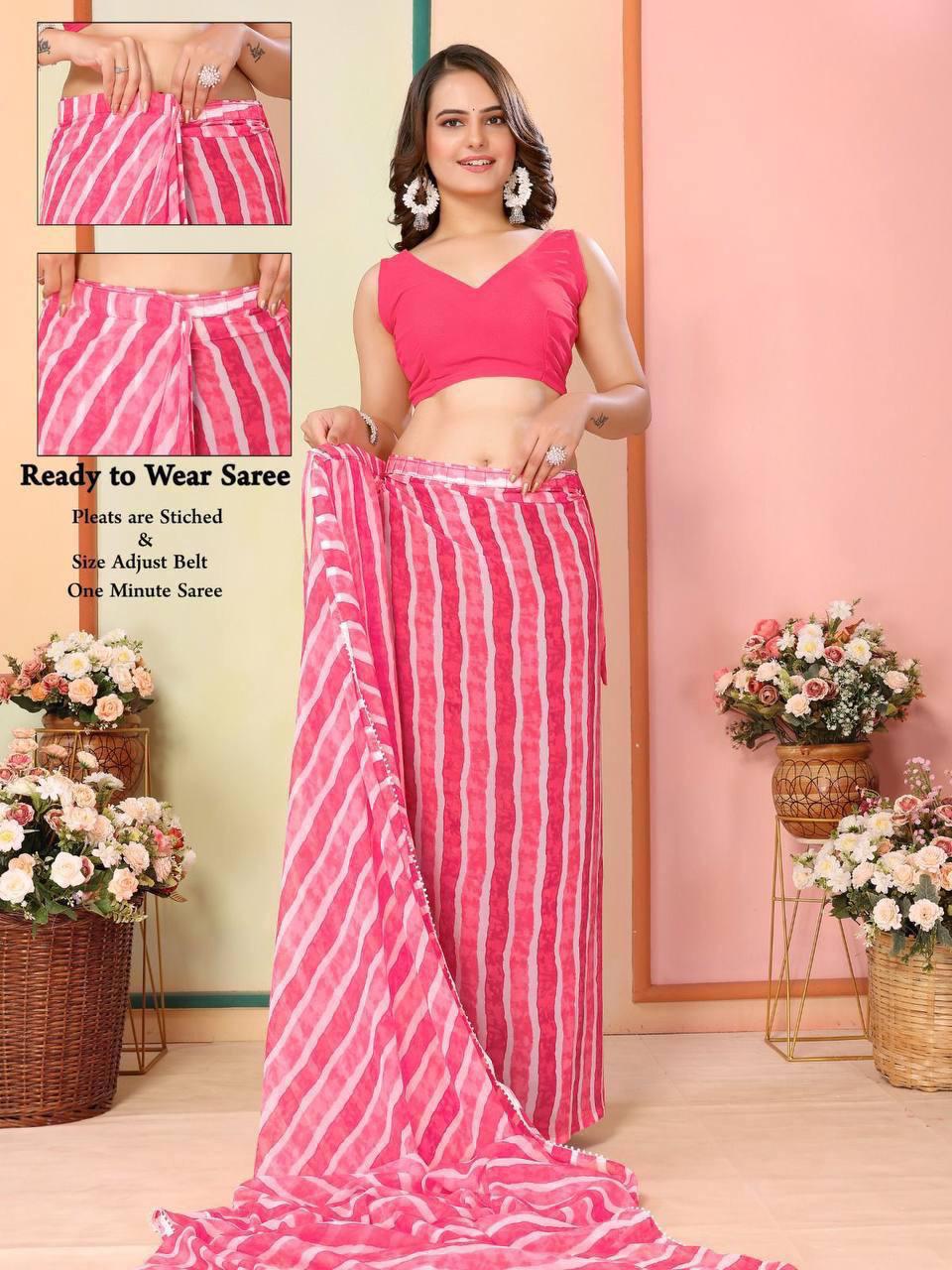 Ready to Wear Saree IN Georgette Fabric in Pink color