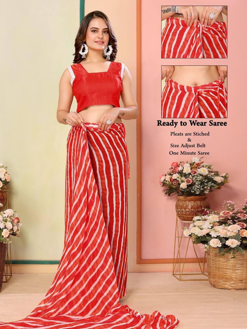 Ready to Wear Saree IN Georgette Fabric in Color light Red