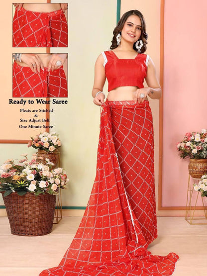 Ready to Wear Saree IN Georgette Fabric in Color Red