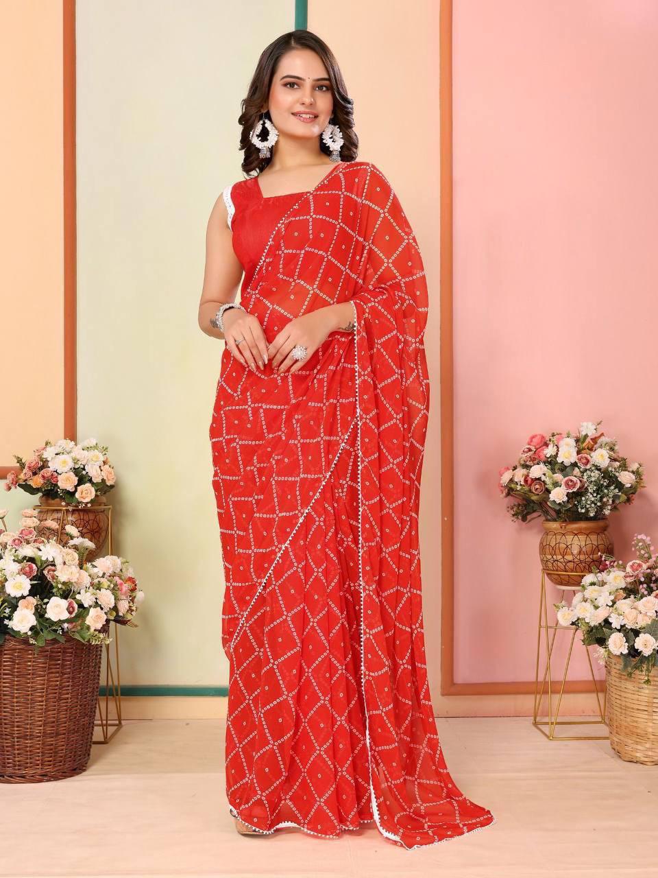 Ready to Wear Saree IN Georgette Fabric in Color Red