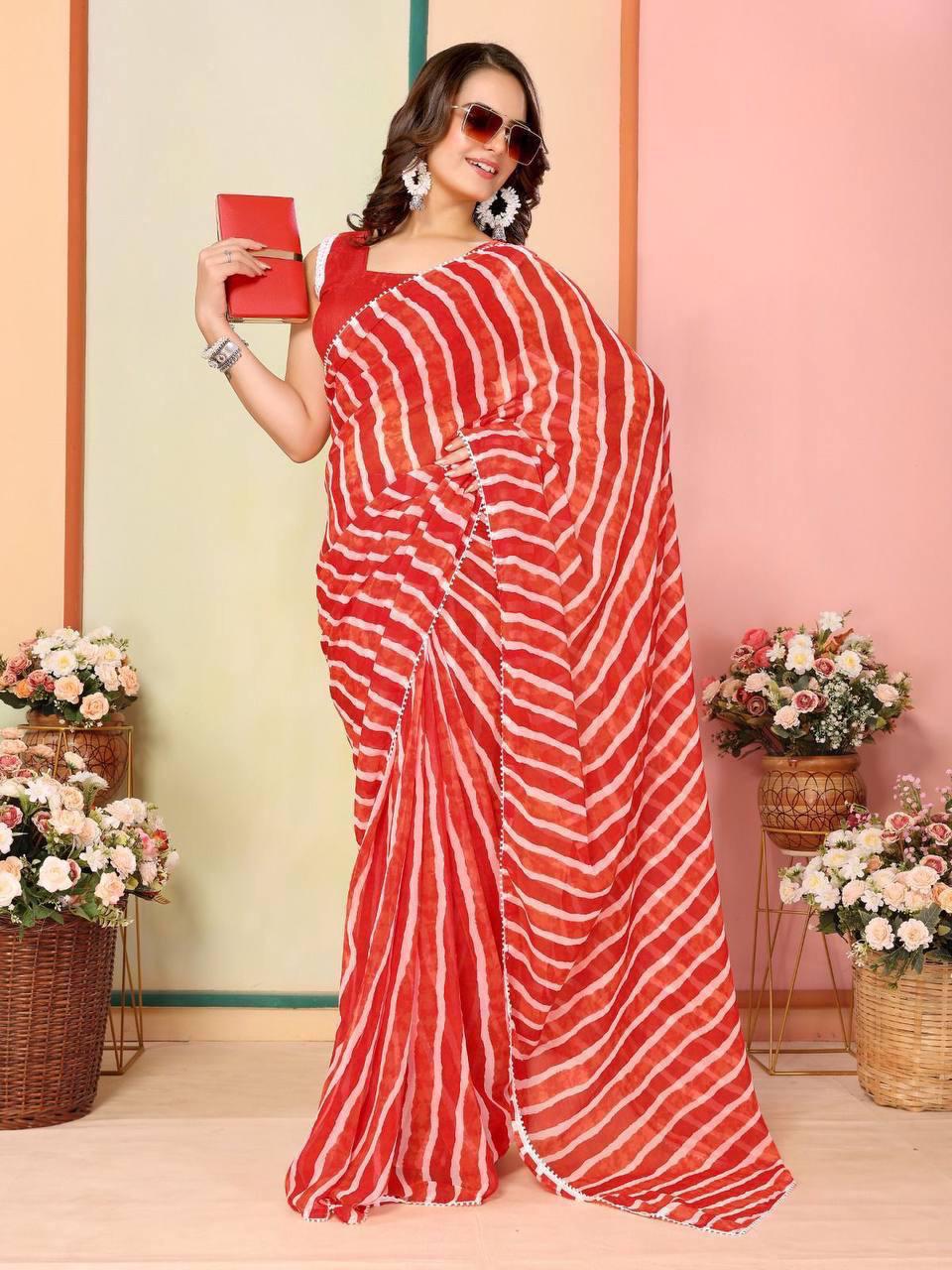 Ready to Wear Saree IN Georgette Fabric in Color light Red