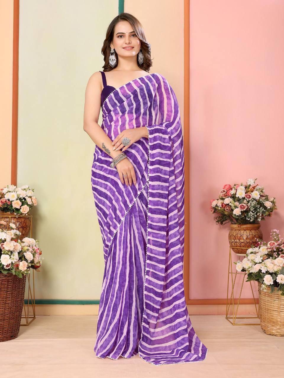 Ready to Wear Saree IN Georgette Fabric in Color Purple