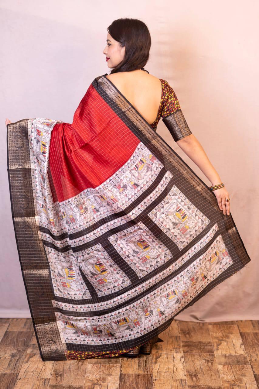 Dola Silk Saree In Red Color For Daily Wear Use