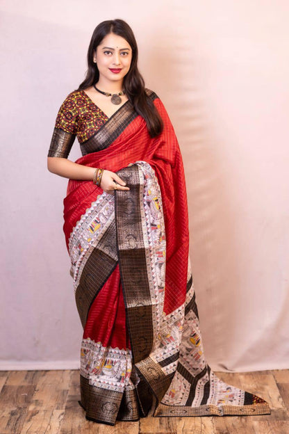 Dola Silk Saree In Red Color For Daily Wear Use