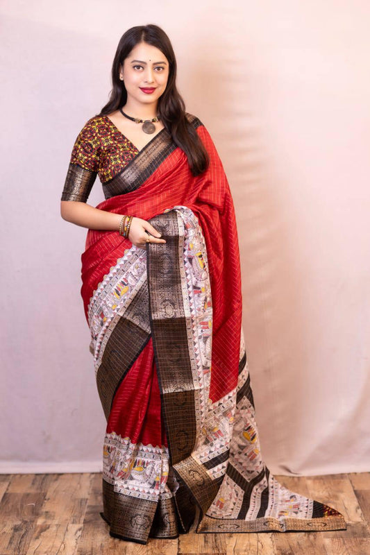 Dola Silk Saree In Red Color For Daily Wear Use