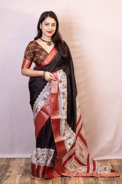 Dola Silk Saree In Black Color For Daily Wear Use