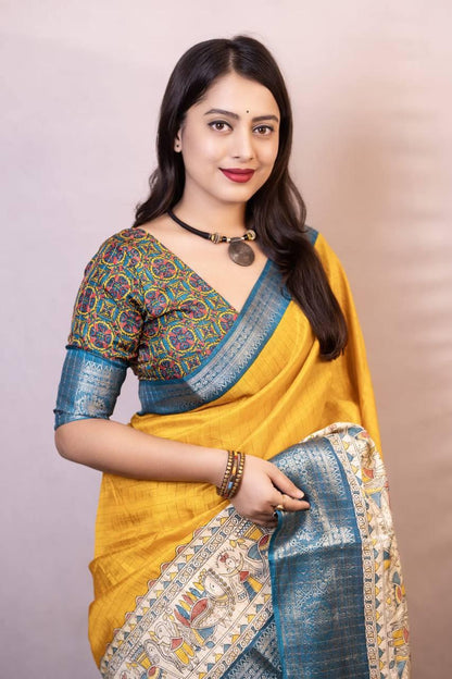 Dola Silk Saree In yellow Color For Daily Wear Use