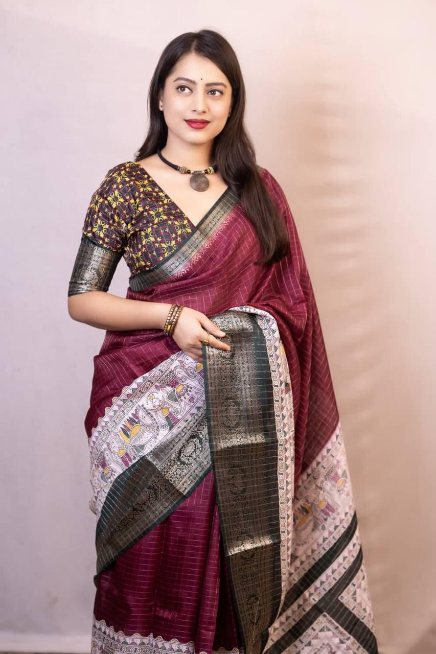 Dola Silk Saree In Maroon Color For Daily Wear Use