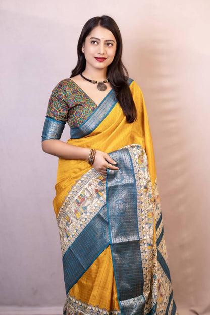 Dola Silk Saree In yellow Color For Daily Wear Use