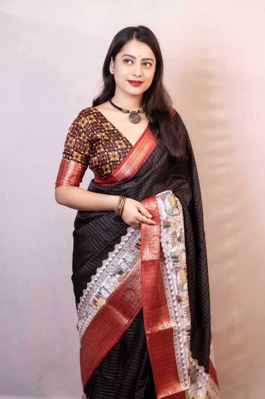 Dola Silk Saree In Black Color For Daily Wear Use