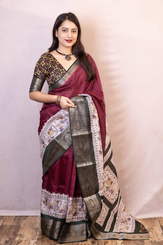 Dola Silk Saree In Maroon Color For Daily Wear Use