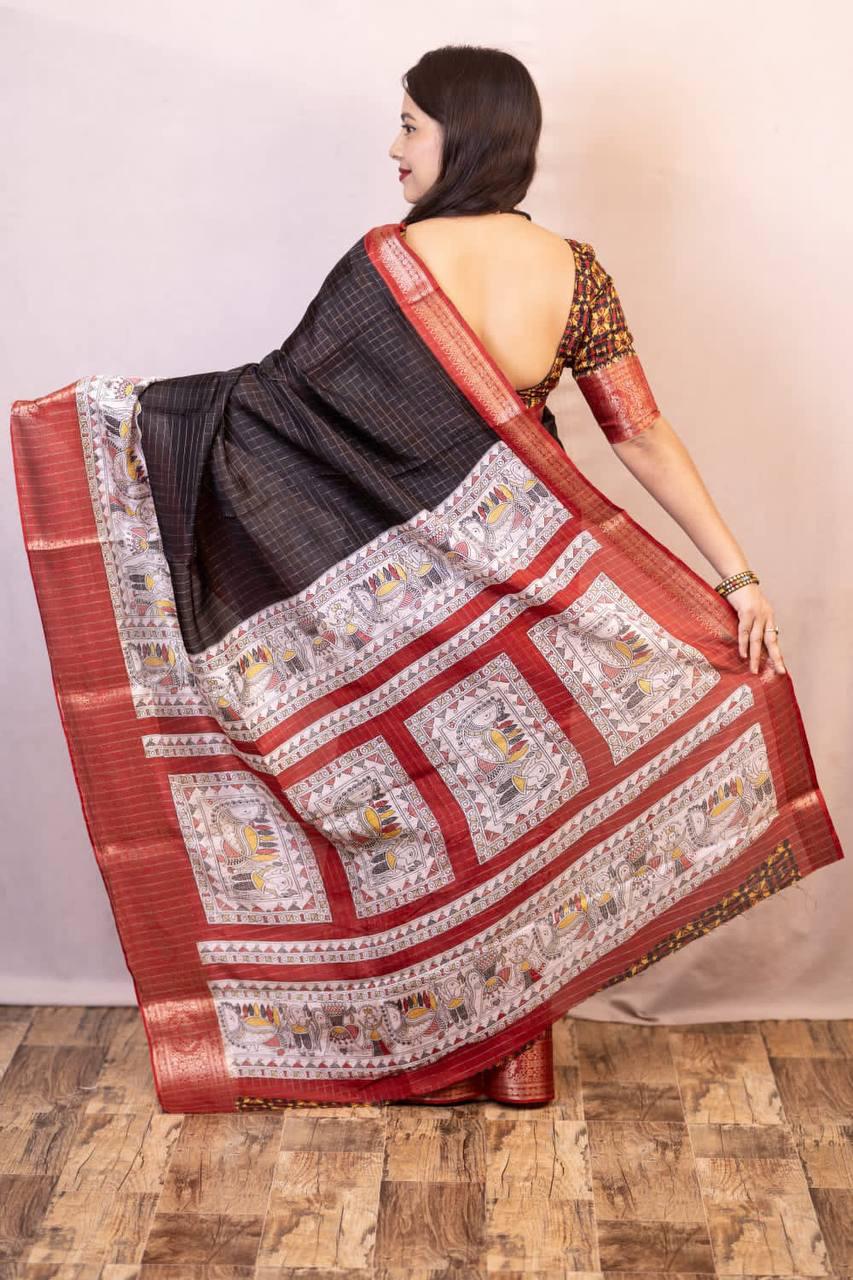 Dola Silk Saree In Black Color For Daily Wear Use