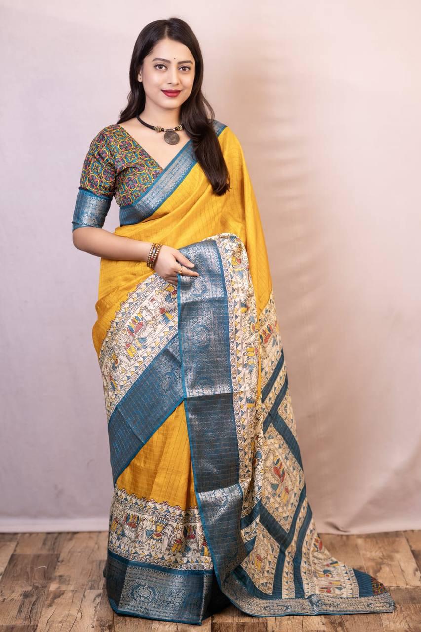 Dola Silk Saree In yellow Color For Daily Wear Use