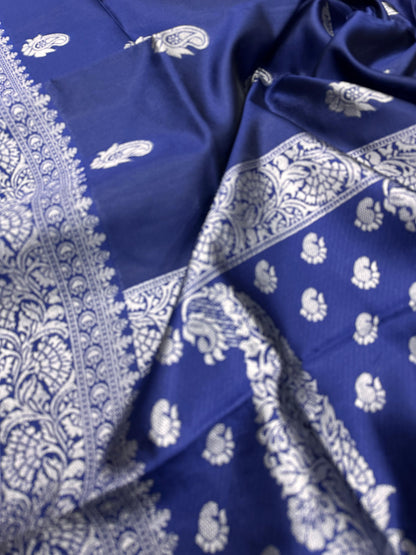 Dark BLue Color Beautiful Banarasi Lichi Silk Saree