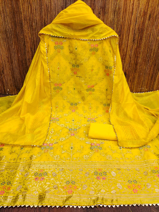 Yellow Color Daily Wear Chanderi fabric Suit