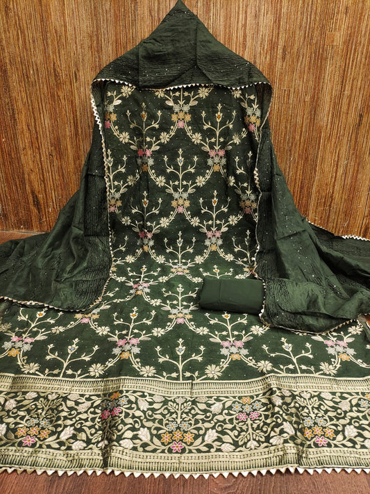 Green Color Daily Wear Chanderi fabric Suit