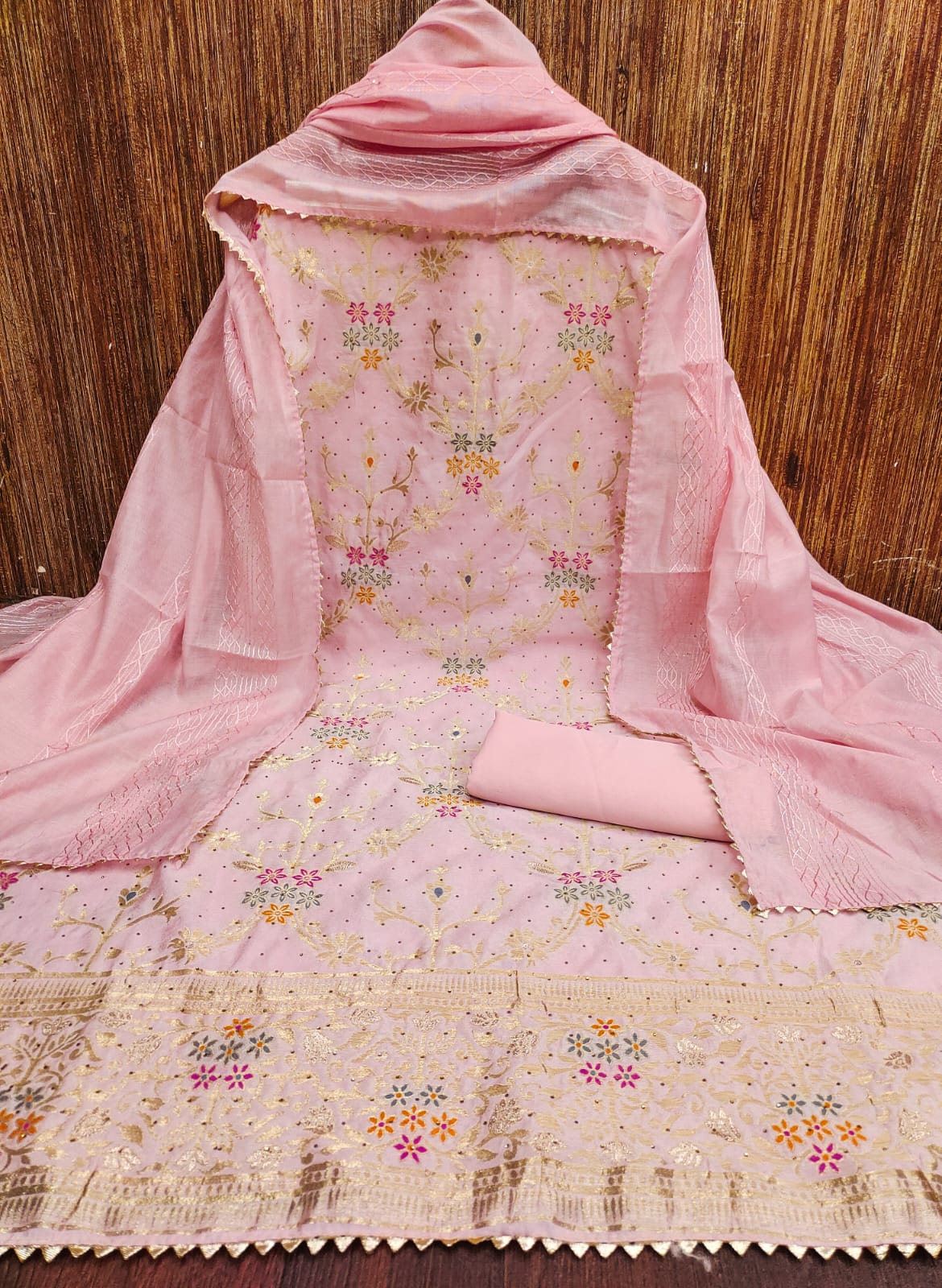 Light Pink Color Daily Wear Chanderi fabric Suit