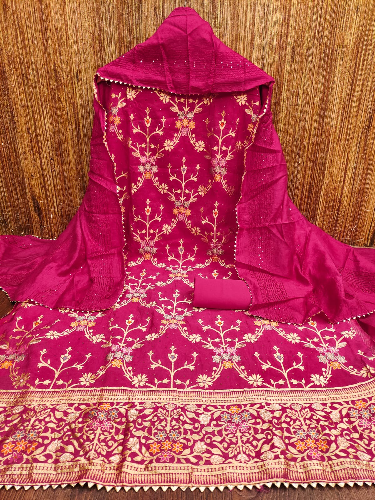 Light red Color Daily Wear Chanderi fabric Suit