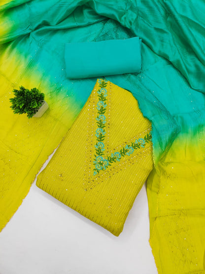 Chanderi cotton suit for daily wear use in summer yellow color