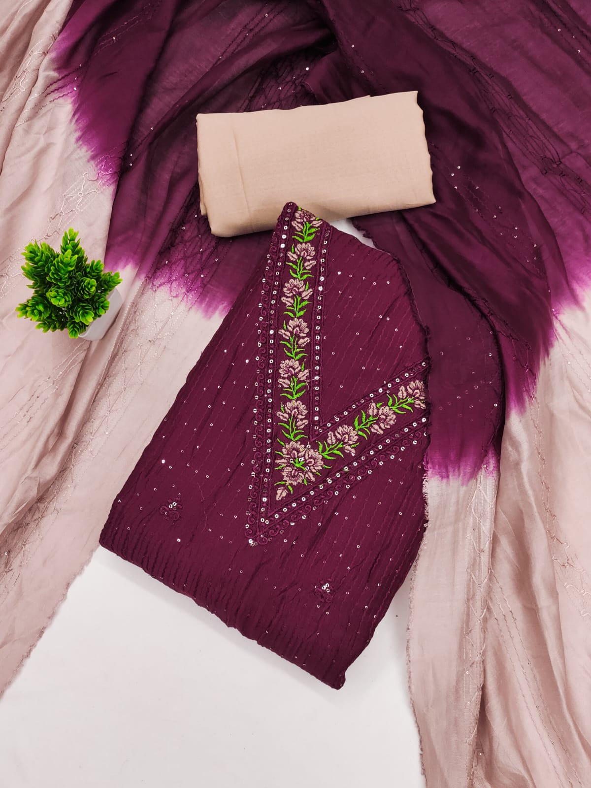 Chanderi cotton suit for daily wear use in summer color maroon