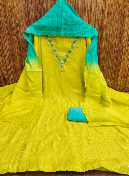 Chanderi cotton suit for daily wear use in summer yellow color