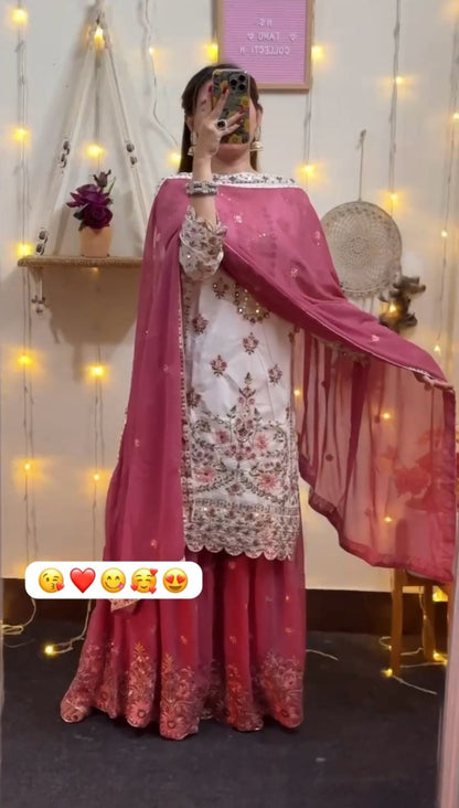 White Pink Color Beautiful PLazo Suit For wedding function