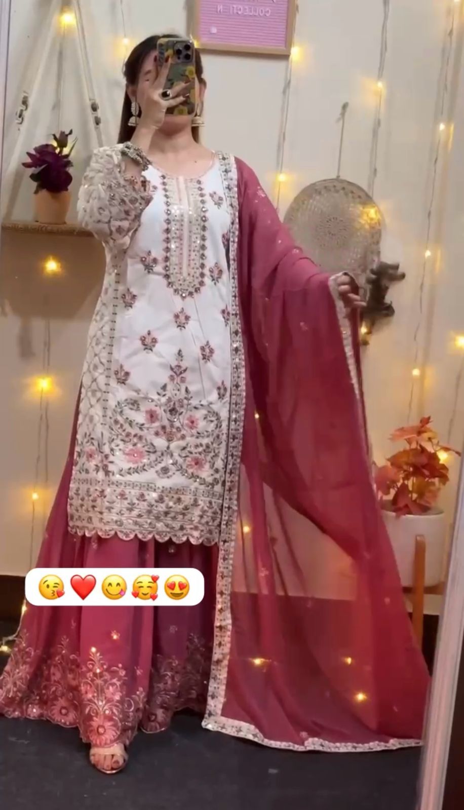 White Pink Color Beautiful PLazo Suit For wedding function