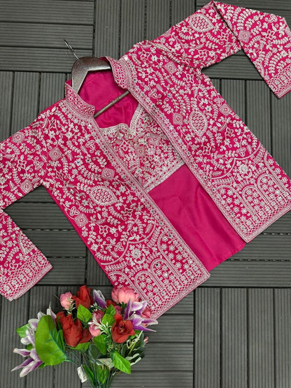 Pink Color Beautiful Plazo Blouse Koti Dress in Georgette Fabric