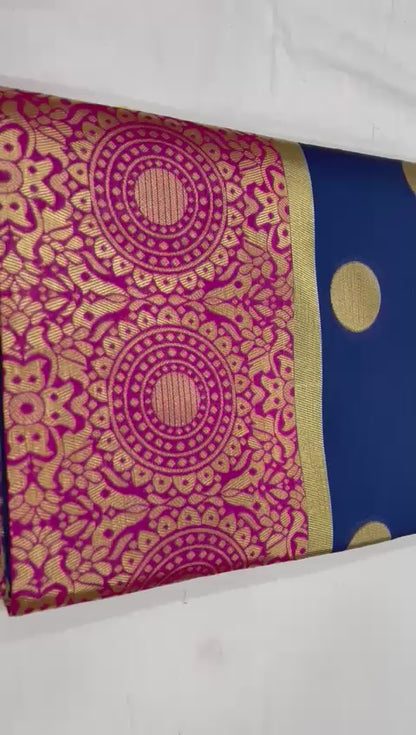 Blue Pink Color Beautiful Banarasi Silk Saree