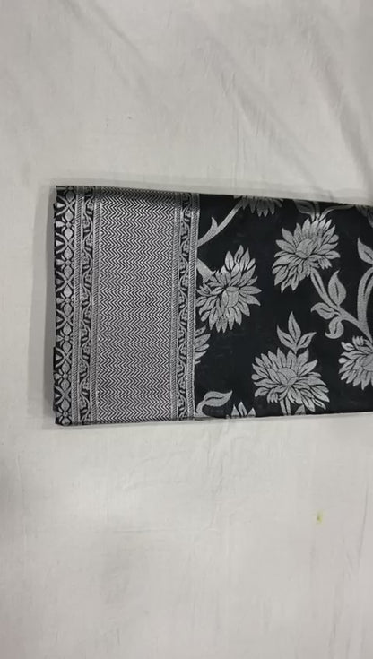 Black Color Litchi Silk Saree For daily Wear use