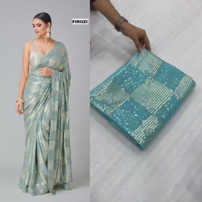 Sky Blue Color Beautiful Partywear Saree In Georgette Fabric Buy It now