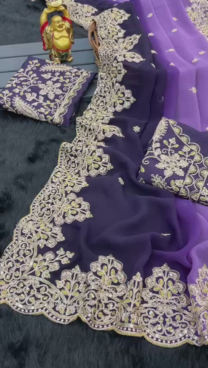 Beautiful Sequence Saree In Purple Shade in Georgette fabric