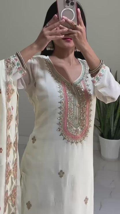 White Color Georgette Fabric Partywear Dress