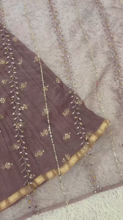 Georgette With Heavy Embroidery Sequence Work Top-Bottom And Dupatta Set