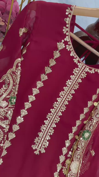 Maroon Red Color Beautiful Plazo Suit in Georgette Fabric