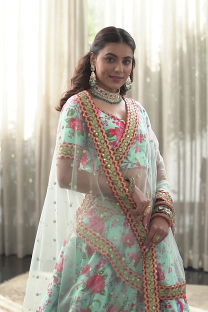 Modern Floral Lehenga Choli For Wedding Function in Sky Green color video