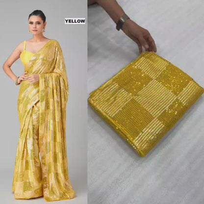 Yellow Color Beautiful Partywear Saree In Georgette Fabric Buy It now