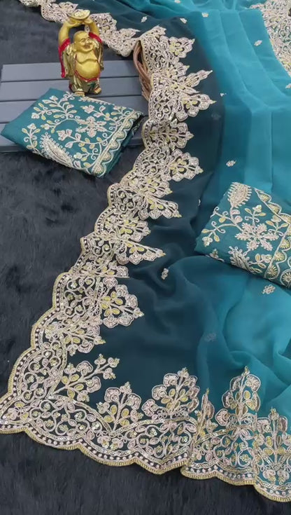 Beautiful Sequence Saree In Blue Shade in Georgette fabric