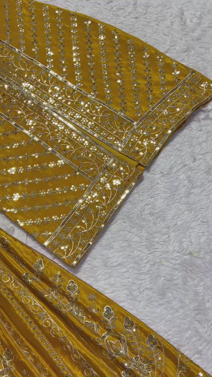 Partywear Dress in Yellow Color in Georgette Fabric