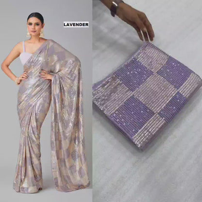 Purple Color Beautiful Partywear Saree In Georgette Fabric Buy It now